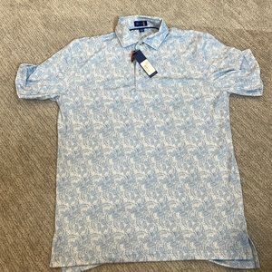 Stitch Polo Shirt with blue leaf pattern size M